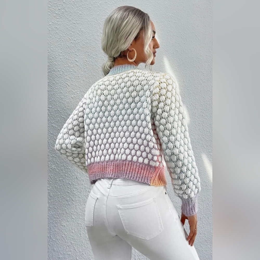 Color Block Ombre Button Front Cardigans, Casual … - image 5